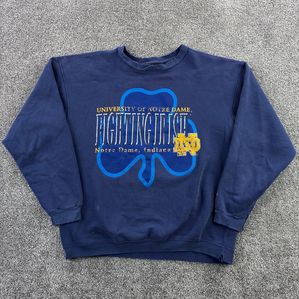Vintage Notre Dame Fighting Irish Sweatshirt Mens Large Blue Crewneck Starter